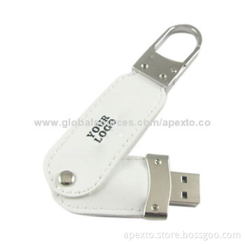 Fashionable White Leather USB Flash Memory with Up to 32GB Capacity, OEM and ODM Orders Welcomed